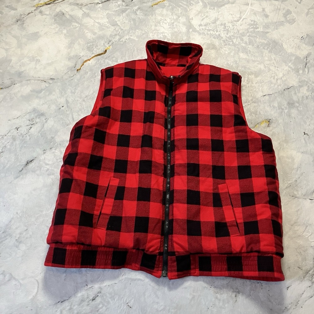 Firenze Reversible Buffalo Plaid Vest Mens Size XL Red Black Outdoor Puffer